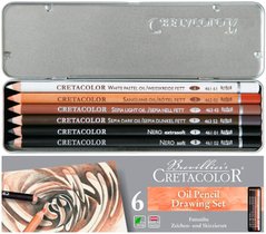 Олівці кольорові олійні 6кол Cretacolor Oil Pencils в мет.кор.40007