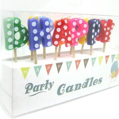 Свечи-набор для торта Party Candles Буквы Happy Birthday горошек 100277