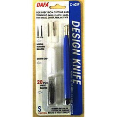 Нож макетный DAFA пластиковая ручка, 20 сменных лезвий +2 насадки C-603P