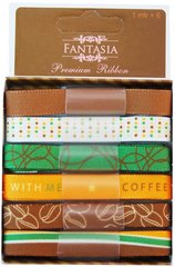 Набір стрічок з тканини Fantasia ribbon 'Кавові зерна' 6 шт, 1м