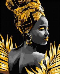 Картина раскраска по номерам на холсте - 40*50см BrushMe черный холст, с золотой краской BSB0013 Африканка