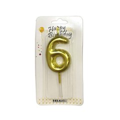 Свічки для торта Цифра-6 6см HD0088/YY13g-6 золото
