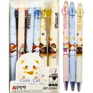 Ручка гелевая Пишет-Стирает Aodemei 0,5мм Cute Cat, автоматическая, синяя GP-33361 наконечник игольчатый