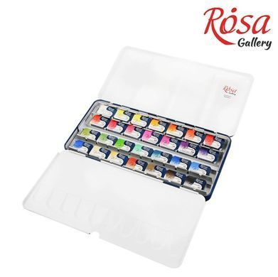 Краски акварельные Rosa Gallery набор 28цв. Ботаника в кюветах, метал упак. 340328