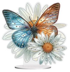 Алмазна мозаїка на підставці 20*24см Никитошка №076 Метелик з ромашкою