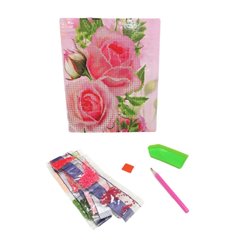 Алмазна мозаїка по номерам, картон 21*25см ООПТ з інструментом та мольбертом D21256 Рожеві троянди