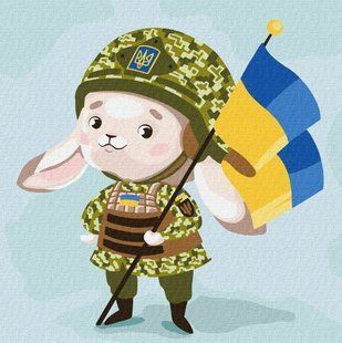 Картина раскраска по номерам на холсте - 30*30см Идейка КН2402 Зайчик-защитник