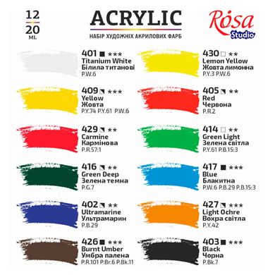 Краски акриловые Rosa Studio набор 12цв. по 20мл 9074765