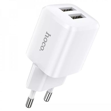 Сетевое зарядное устройство USB-A 2хPorts 2.4A +кабель Type-C 1m Hoco Home Charger N8, Белый