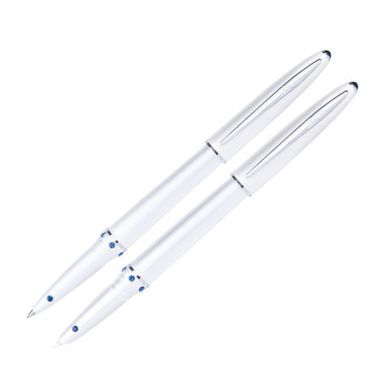 Ручки набір LANGRES "Elegance" 2шт.(Перо + Ролер) Білий, сині стрази LS.443003-12