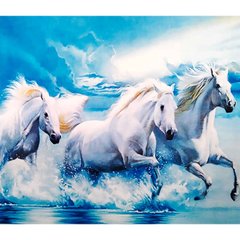 Картина раскраска по номерам на дереве 40*50см 5325 Тройка белых коней