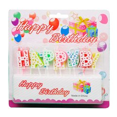 Свічки-набір для торта ЛИДЕР Буквы 'HAPPY BIRTHDAY' різнокольорові 7575-1