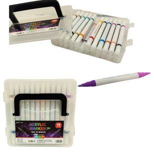 Маркер акриловий двосторонній Acrylic Marker набір 24шт 911-48 у пластиковому футлярі (боксі)
