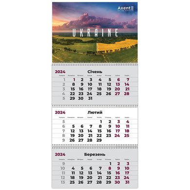 Календарь настенный квартальный 2024 Axent на 3 спирали 29,7*63см 8803-24-12-A UA 3