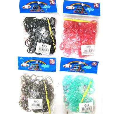 Гумки для плетіння Rainbow Loom 200шт. однотонні Колір асорті +гачок RB-200-1/3/6//МА-23-7