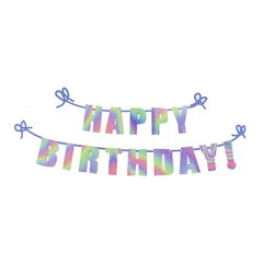 Растяжка праздничная Happy Birthday длина до 3,5м Буквы голографические 1314-4