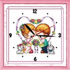 Набір для вишивання Идейка G025 35*35см 14СТ Годинник Дитячі серця
