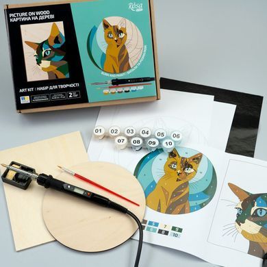Набір для випалювання по дереву Rosa Start картина на дереві Cats, з фарбами N000154