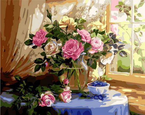 Картина по номер. на холсті 40*50см Mariposa Q1433 Натюрморт с розами и черникой