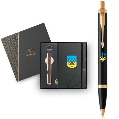 Кулькова ручка Parker 22032b24_T0400u IM Ukraine Black Великий Герб + блокнот Набір подарунковий