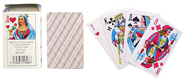 Карты игральные 1 колода 36 карт картонные, в картонной упаковке 9811