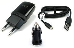 СЗУ USB на 1слот HTC набор 3в1 (+АЗУ +кабель MicroUsb)