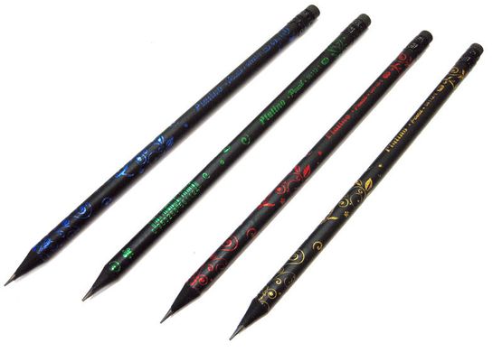 Олівець простий Platino чорне дерево з візерунком та ластиком 56112-1