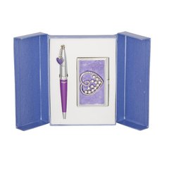 Ручки набір LANGRES "Crystal Heart" 1шт.+візитниця фіолетовий LS.122008-07