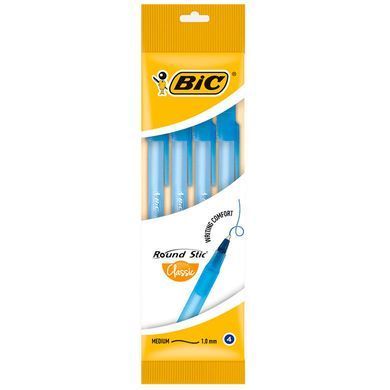Ручки шариковые BIC Round Stic 4шт в блистере, Синий
