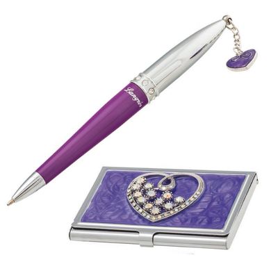 Ручки набір LANGRES "Crystal Heart" 1шт.+візитниця фіолетовий LS.122008-07
