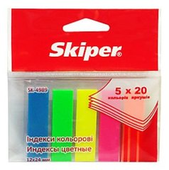 Стикеры-закладки пластиковые прямоугольные 5цв.*20л. SKIPER SK-4989
