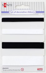 Набір стрічок з тканини Santi 4шт*1м, 7мм, 10мм, 13мм, 20мм Чорно-білі 952006