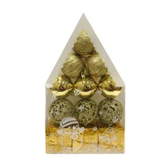 Набір новорічних прикрас Лидер 'Асорті 12шт' D6см 4 вида золоті 2104-230-G