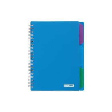 Зошит на спіралі В6 100арк Buromax пласт обкл 3 розд. Bright кл. BM.24365912-**, Синий