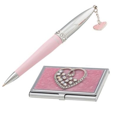 Ручки в наборе Langres Crystal Heart 1шт+визитница розовый LS.122008-10