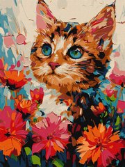 Картина раскраска по номерам на холсте - 30*40см Идейка КН6599 Котик в цветах