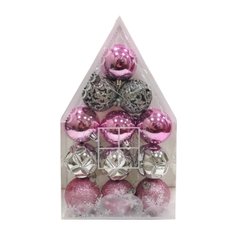 Набір новорічних прикрас Лидер 'Кулі 12шт' D6см 4 вида рожеві/срібло 54-2320-PS