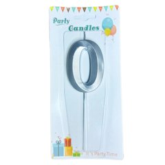 Свічка для торта срібна Цифра-0 Party Candles 7см 031185-0с