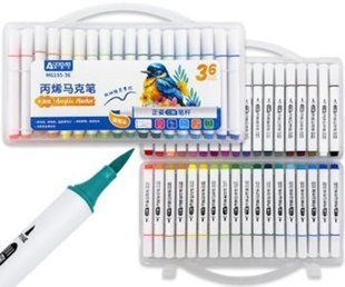 Маркер универсальный акриловый Aodemei Acrylic Marker набор 36 шт трехгранные, кисточка 6155-36 в пластиковом футляре