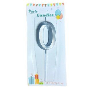 Свечка для торта серебристая Цифра-0 Party Candles 7см 031185-0с