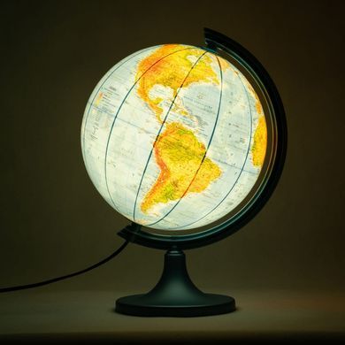 Глобус настольный диаметр 25см Glowala с подсветкой на пластиковой ножке политико-физический 0713 (укр., англ. нем.)