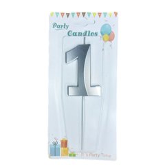 Свічка для торта срібна Цифра-1 Party Candles 7см 031185-1с