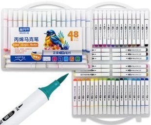 Маркер акриловий Aodemei Acrylic Marker набір 48шт трикутні, пензель 6155-48 у пластиковому футлярі