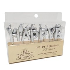 Свічки-набір для торта ЛИДЕР Буквы 'HAPPY BIRTHDAY' срібні 7575-6-S