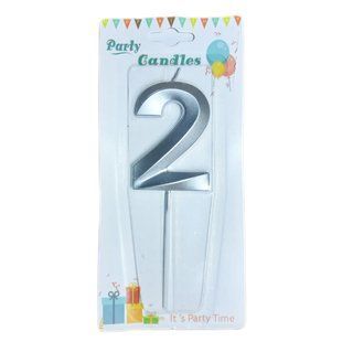 Свічка для торта срібна Цифра-2 Party Candles 7см 031185-2с