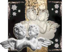 Фигурка гипс для декорирования панно Ангелы близнецы 8см Б-А6