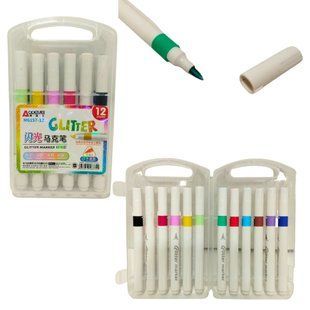 Маркеры для скетчинга Aodemei набор 12 шт Glitter Marker кисточка 6157-12 в пластиковом боксе