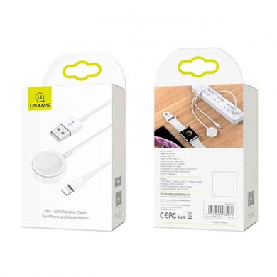 СЗУ Wireless US-CC076 2в1 USB Charging Cable iPhone and Apple Watch White CC076WH01