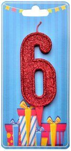 Свічка для торта Україна 'Цифра 6' червона (блиск)