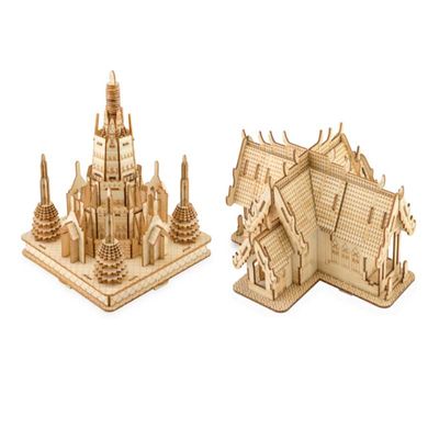 Модель 3D дерев'янна сборна WoodCraft XE-G015B Храм Ват Арун та Храм Рассвета Ват 2в1